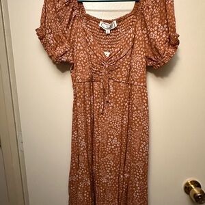 Hippie Rose Rust Floral Midi Dress